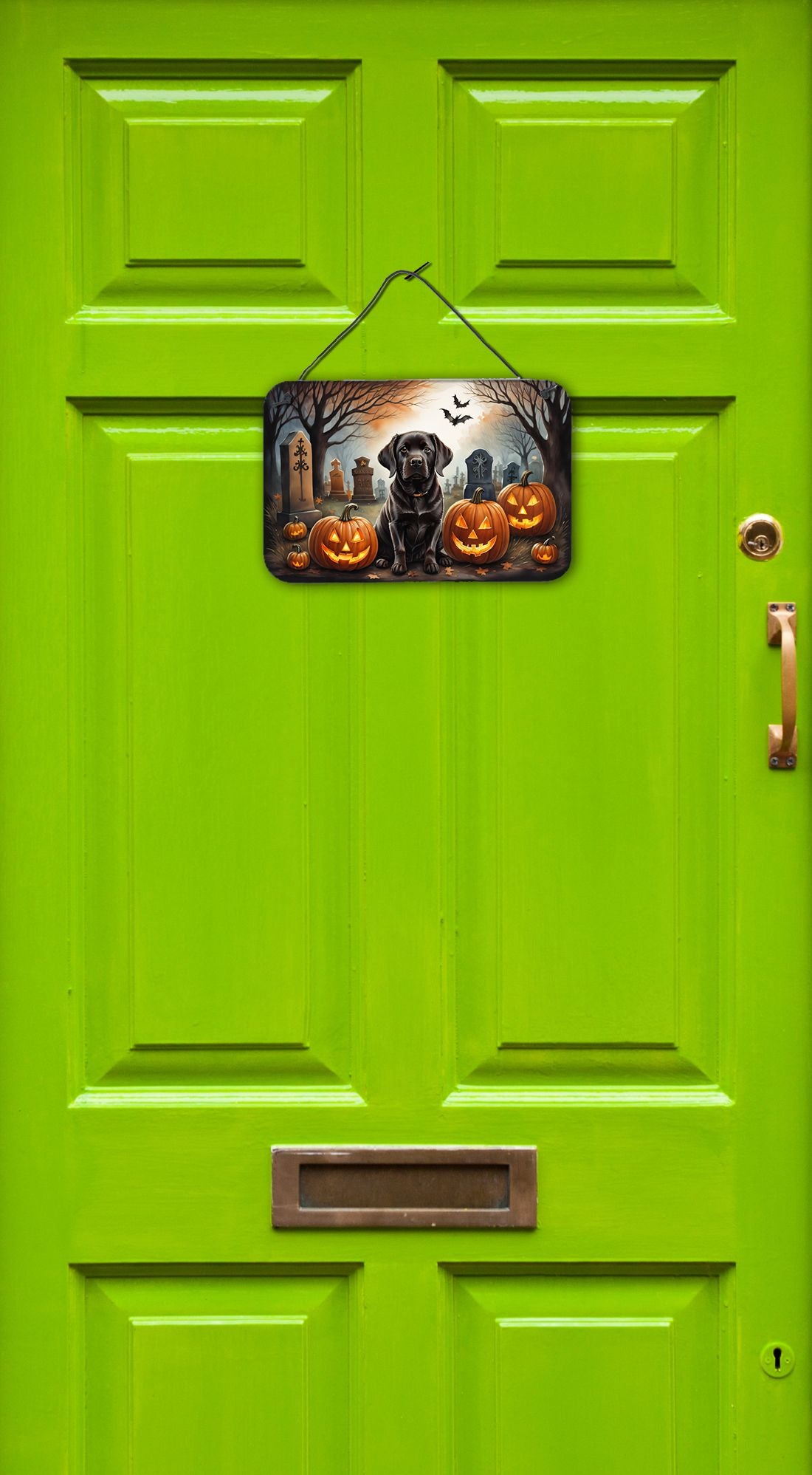 NEW Chocolate Labrador Retriever Spooky Halloween Wall or Door Hanging Prints Aluminum Metal Sign Kitchen Wall Bar Bathroom Plaque Home Decor, 8HX12W, Multicolor