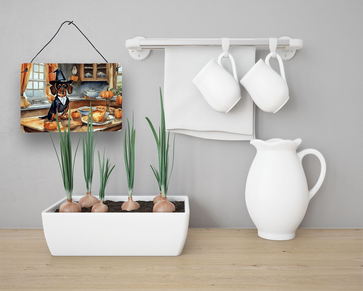 NEW Dachshund Fall Kitchen Pumpkins Wall or Door Hanging Prints Aluminum Metal Sign Kitchen Wall Bar Bathroom Plaque Home Decor, 8HX12W, Multicolor