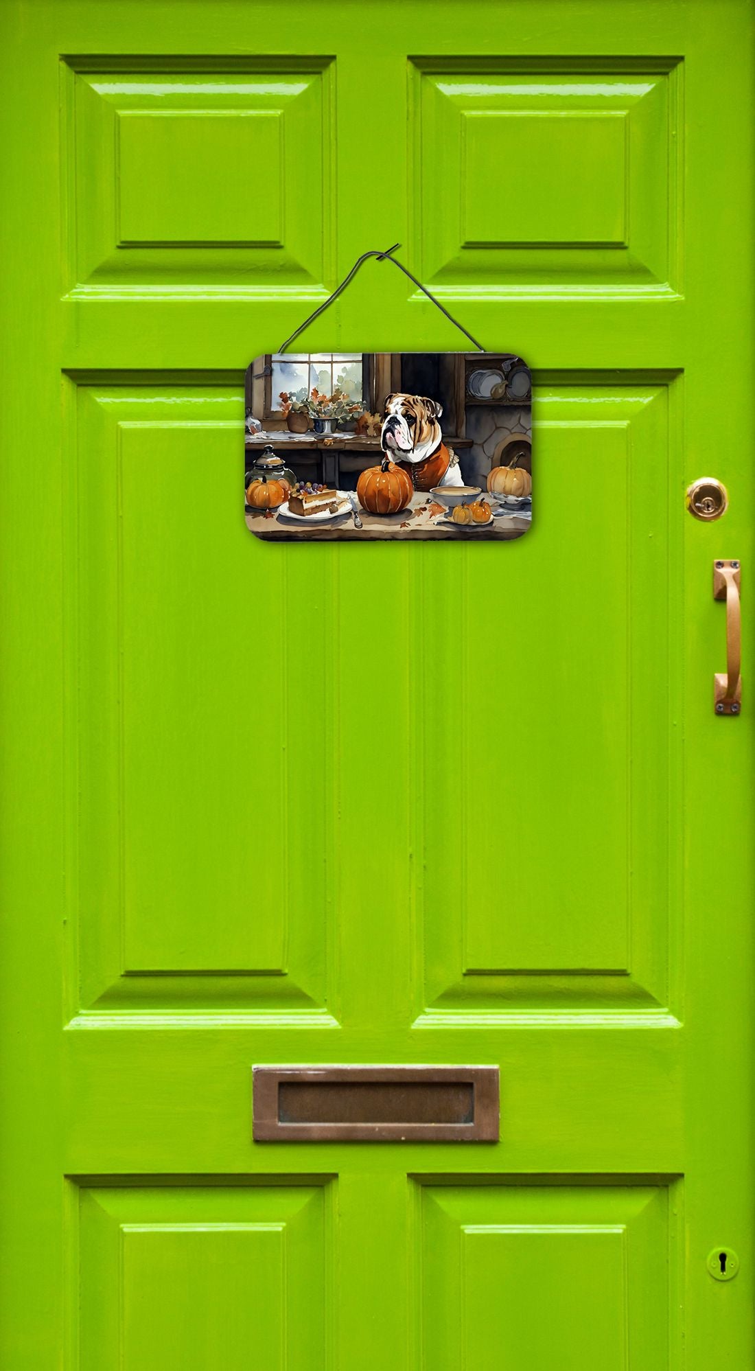 NEW English Bulldog Fall Kitchen Pumpkins Wall or Door Hanging Prints Aluminum Metal Sign Kitchen Wall Bar Bathroom Plaque Home Decor, 8HX12W, Multicolor