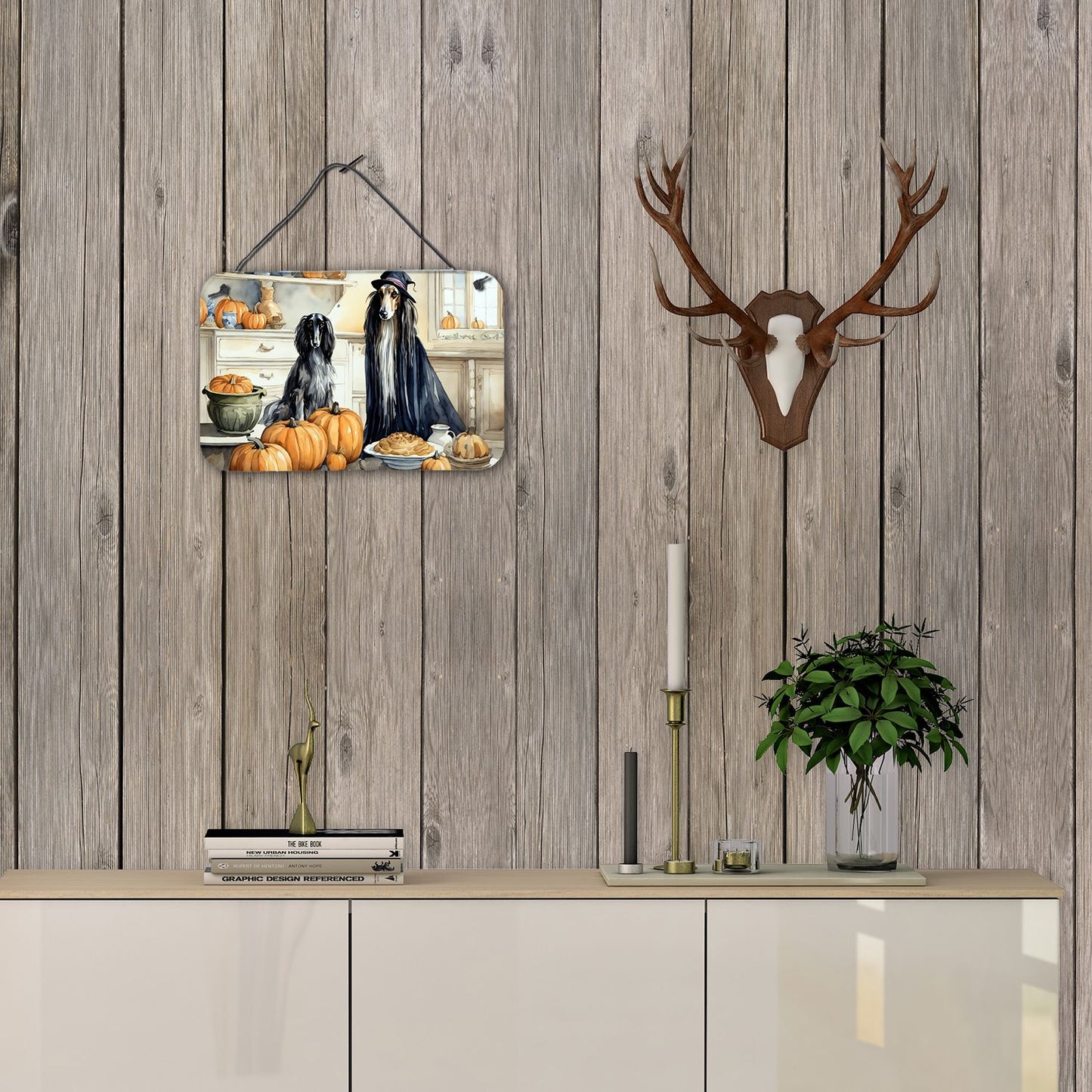 NEW Afghan Hound Fall Kitchen Pumpkins Wall or Door Hanging Prints Aluminum Metal Sign Kitchen Wall Bar Bathroom Plaque Home Decor, 8HX12W, Multicolor