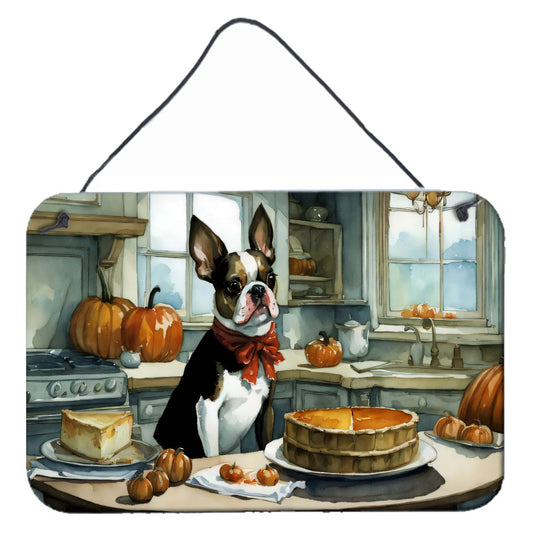 NEW Boston Terrier Fall Kitchen Pumpkins Wall or Door Hanging Prints Aluminum Metal Sign Kitchen Wall Bar Bathroom Plaque Home Decor, 8HX12W, Multicolor