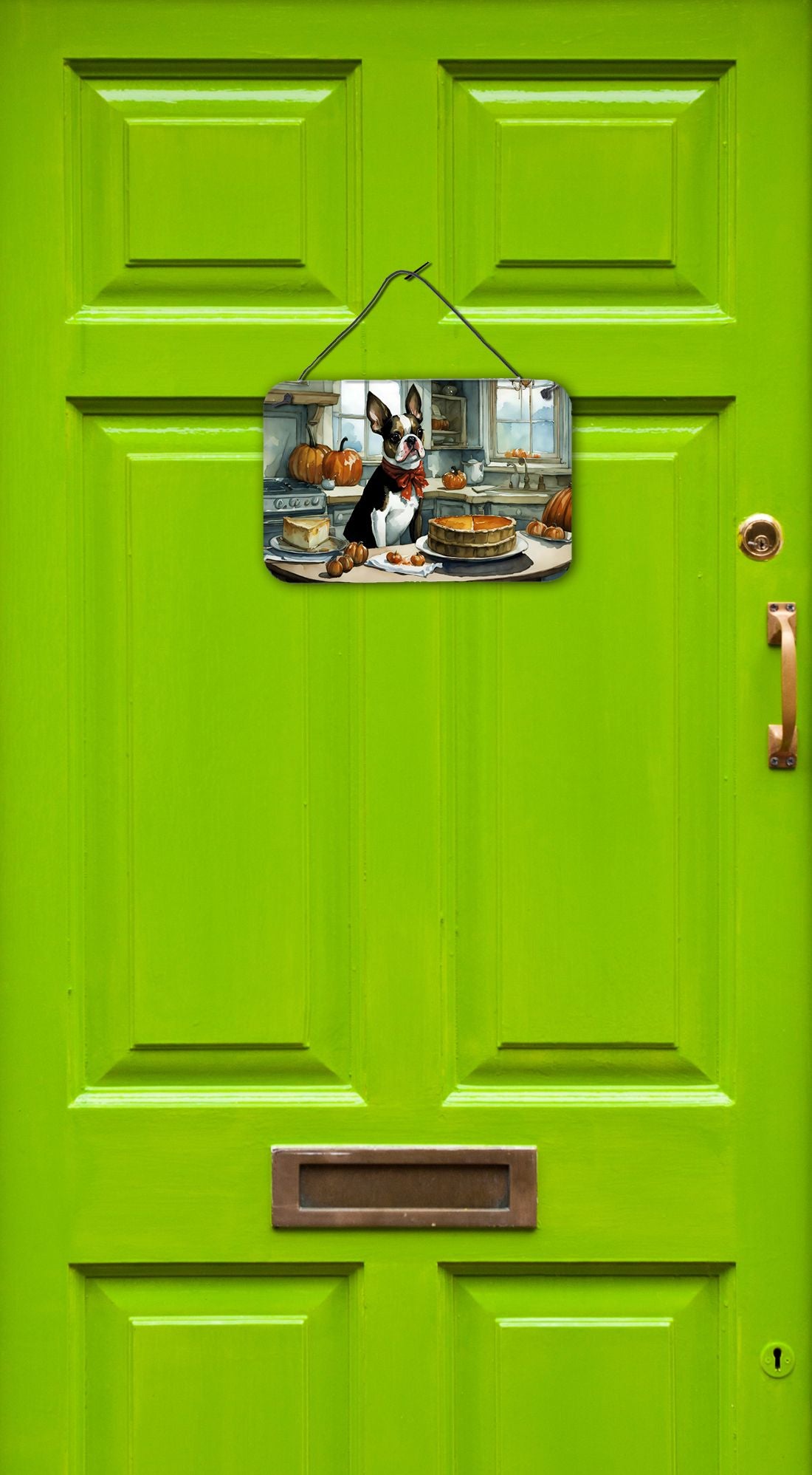 NEW Boston Terrier Fall Kitchen Pumpkins Wall or Door Hanging Prints Aluminum Metal Sign Kitchen Wall Bar Bathroom Plaque Home Decor, 8HX12W, Multicolor