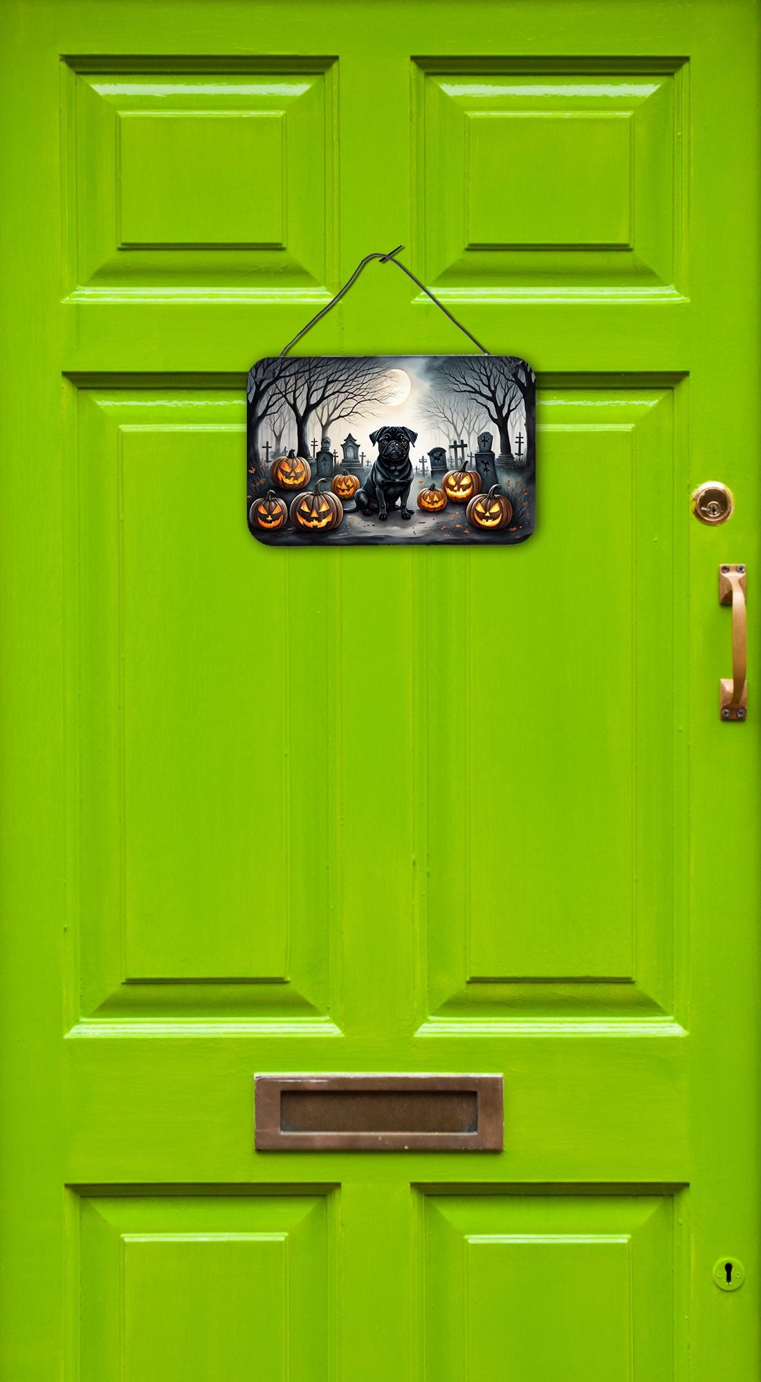 NEW Black Pug Spooky Halloween Wall or Door Hanging Prints Aluminum Metal Sign Kitchen Wall Bar Bathroom Plaque Home Decor, 8HX12W, Multicolor