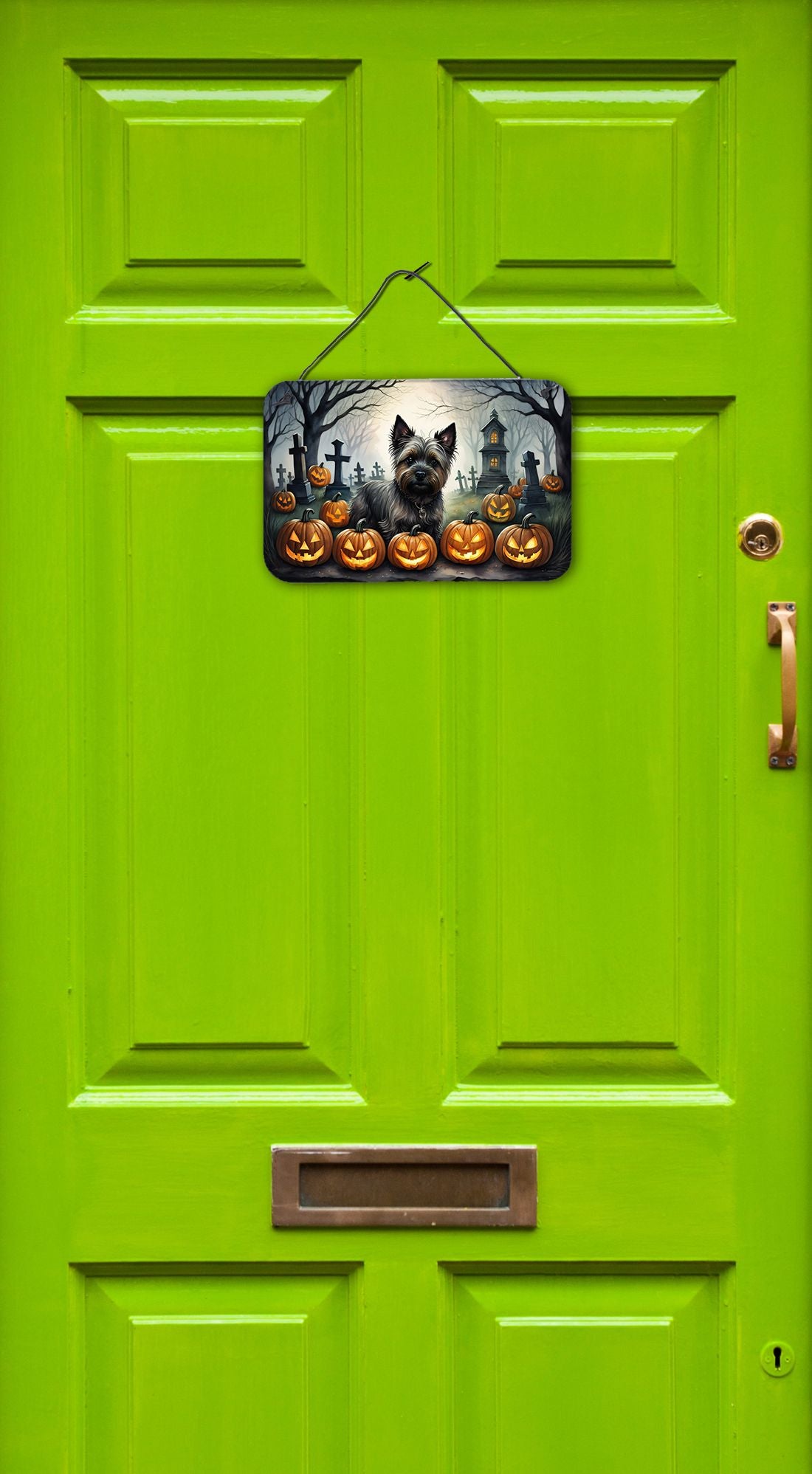 NEW Cairn Terrier Spooky Halloween Wall or Door Hanging Prints Aluminum Metal Sign Kitchen Wall Bar Bathroom Plaque Home Decor, 8HX12W, Multicolor