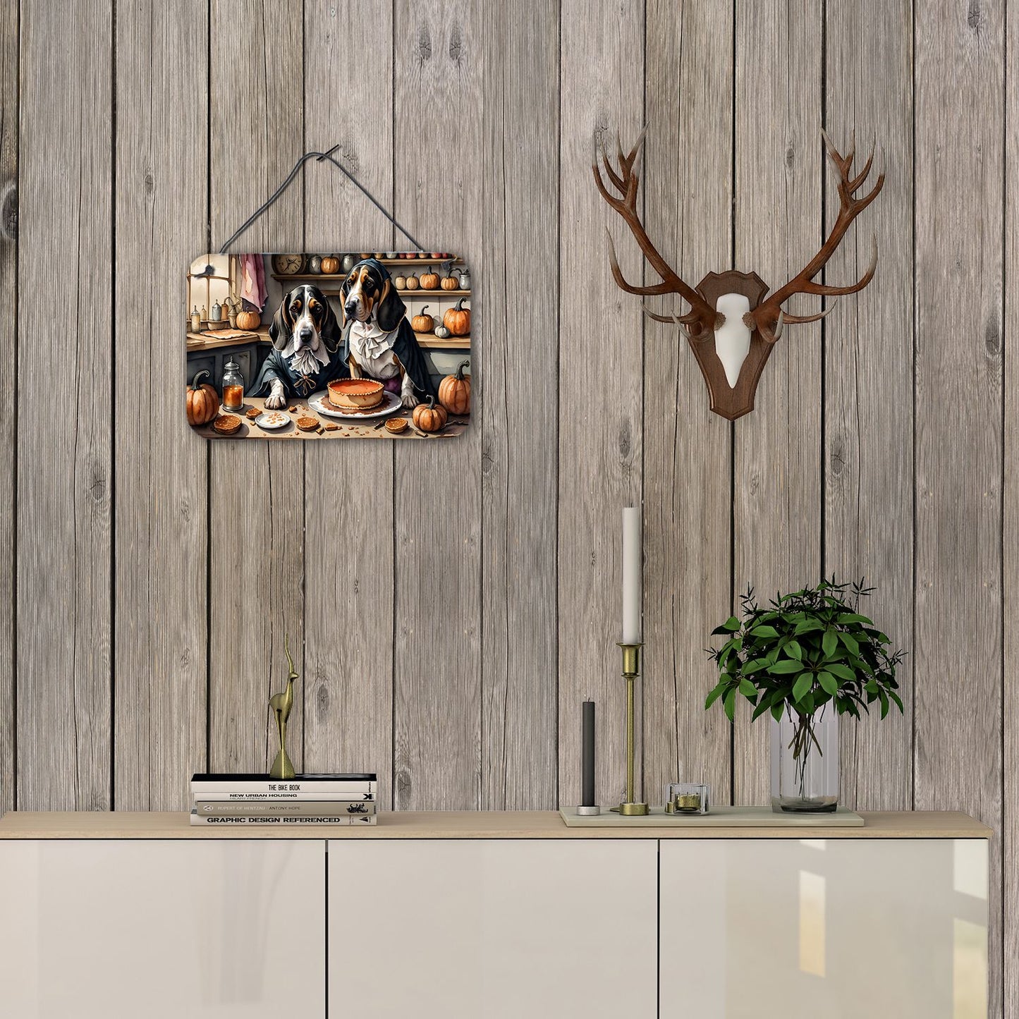 NEW Basset Hound Fall Kitchen Pumpkins Wall or Door Hanging Prints Aluminum Metal Sign Kitchen Wall Bar Bathroom Plaque Home Decor, 8HX12W, Multicolor