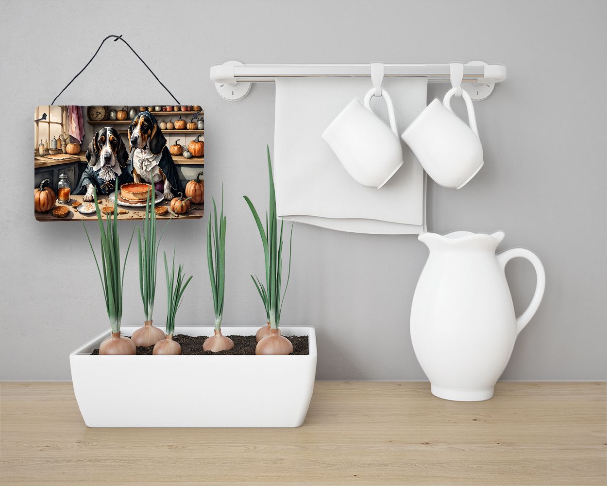 NEW Basset Hound Fall Kitchen Pumpkins Wall or Door Hanging Prints Aluminum Metal Sign Kitchen Wall Bar Bathroom Plaque Home Decor, 8HX12W, Multicolor