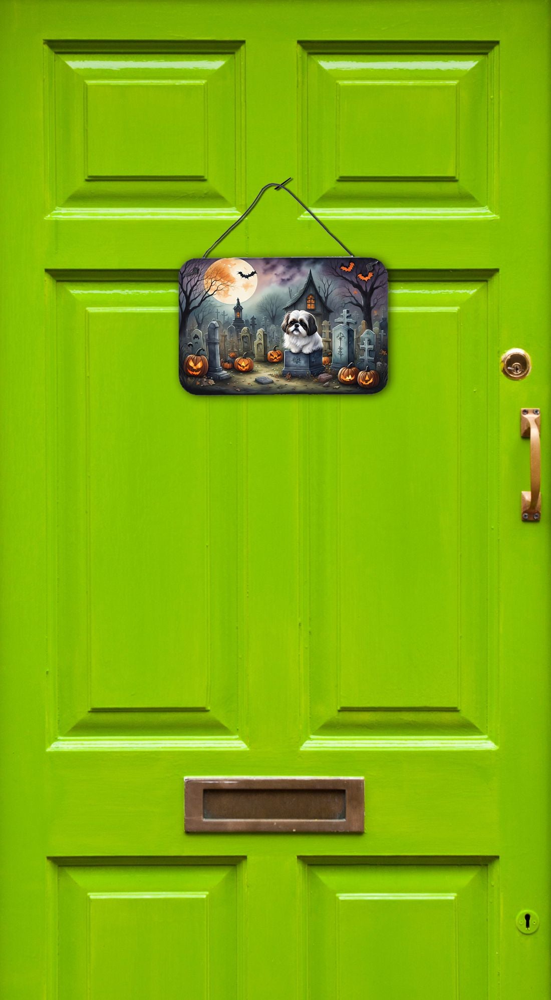 NEW Shih Tzu Spooky Halloween Wall or Door Hanging Prints Aluminum Metal Sign Kitchen Wall Bar Bathroom Plaque Home Decor, 8HX12W, Multicolor