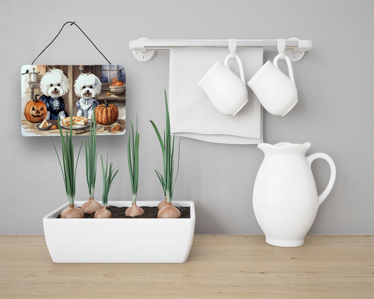 NEW Bichon Frise Fall Kitchen Pumpkins Wall or Door Hanging Prints Aluminum Metal Sign Kitchen Wall Bar Bathroom Plaque Home Decor, 8HX12W, Multicolor