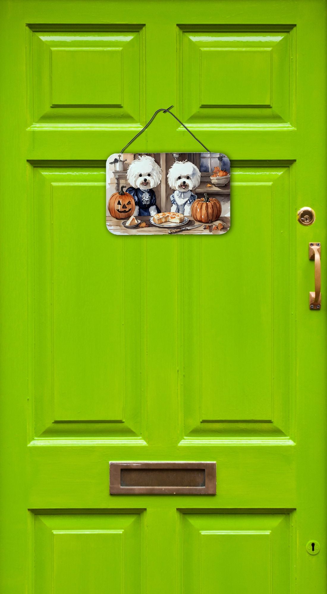 NEW Bichon Frise Fall Kitchen Pumpkins Wall or Door Hanging Prints Aluminum Metal Sign Kitchen Wall Bar Bathroom Plaque Home Decor, 8HX12W, Multicolor