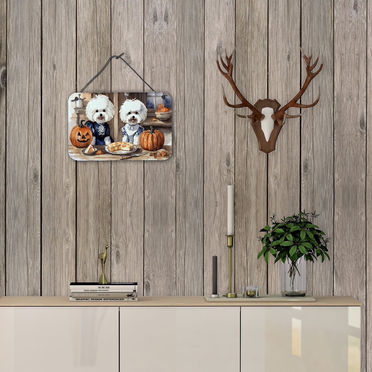 NEW Bichon Frise Fall Kitchen Pumpkins Wall or Door Hanging Prints Aluminum Metal Sign Kitchen Wall Bar Bathroom Plaque Home Decor, 8HX12W, Multicolor