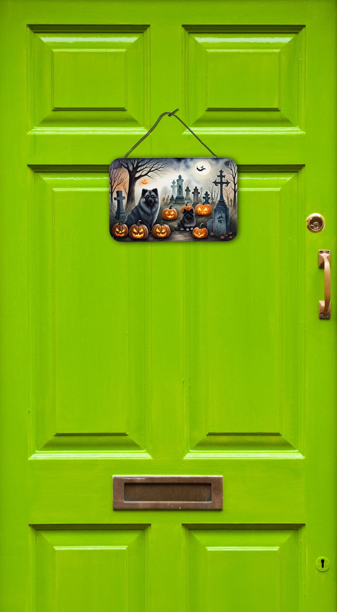 NEW Keeshond Spooky Halloween Wall or Door Hanging Prints Aluminum Metal Sign Kitchen Wall Bar Bathroom Plaque Home Decor, 8HX12W, Multicolor