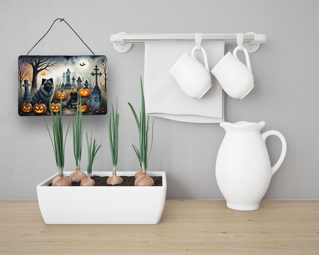NEW Keeshond Spooky Halloween Wall or Door Hanging Prints Aluminum Metal Sign Kitchen Wall Bar Bathroom Plaque Home Decor, 8HX12W, Multicolor