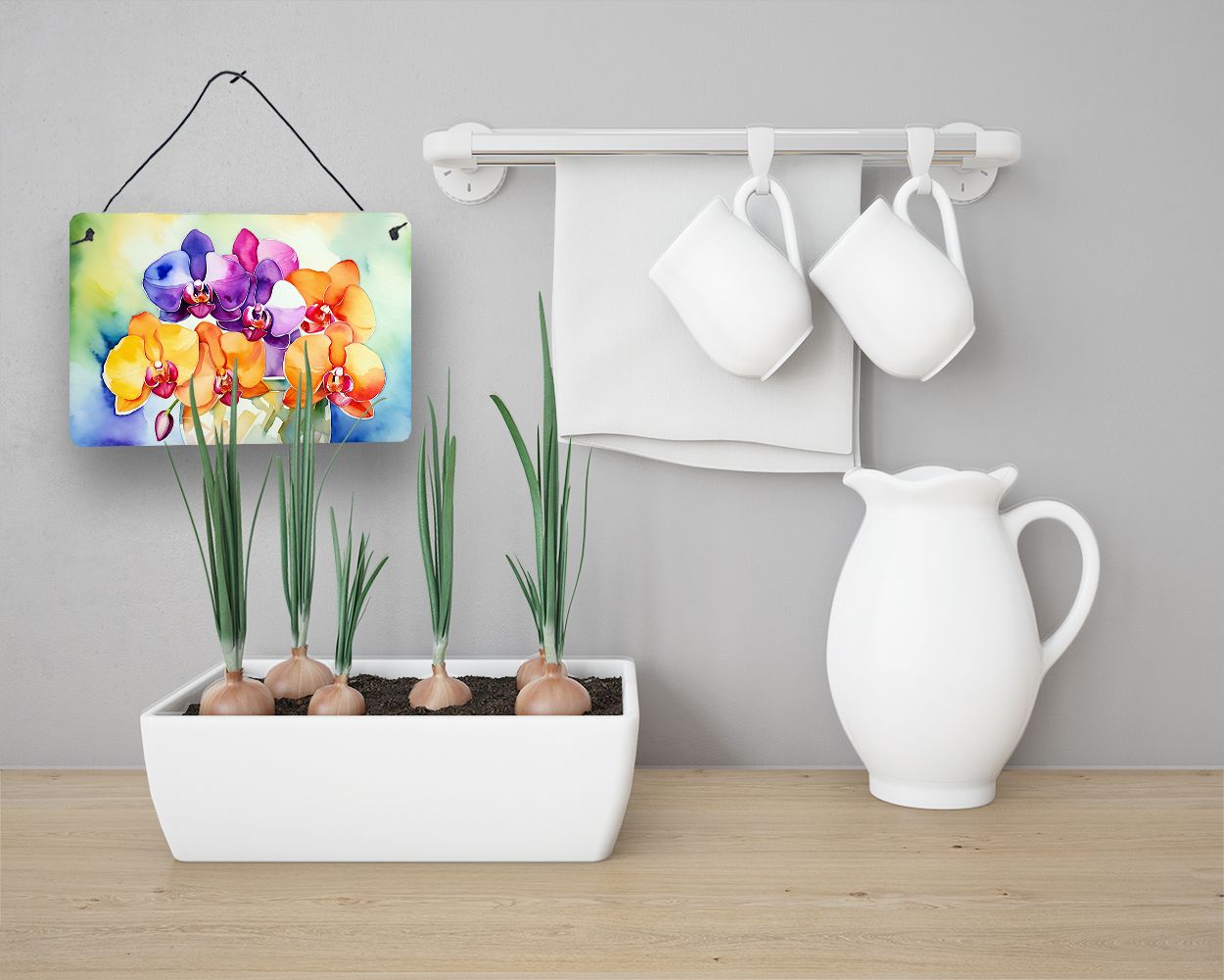 NEW Orchids in Watercolor Wall or Door Hanging Prints Aluminum Metal Sign Kitchen Wall Bar Bathroom Plaque Home Decor, 8HX12W, Multicolor