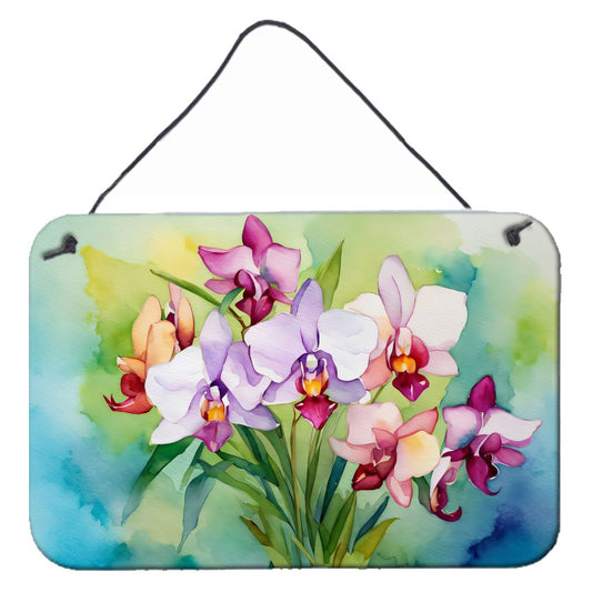 NEW Orchids in Watercolor Wall or Door Hanging Prints Aluminum Metal Sign Kitchen Wall Bar Bathroom Plaque Home Decor, 8HX12W, Multicolor
