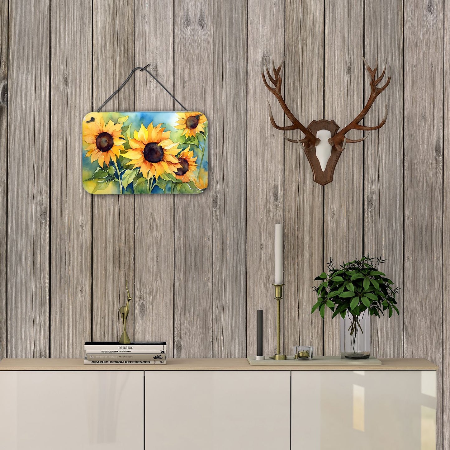 NEW Sunflowers in Watercolor Wall or Door Hanging Prints Aluminum Metal Sign Kitchen Wall Bar Bathroom Plaque Home Decor, 8HX12W, Multicolor