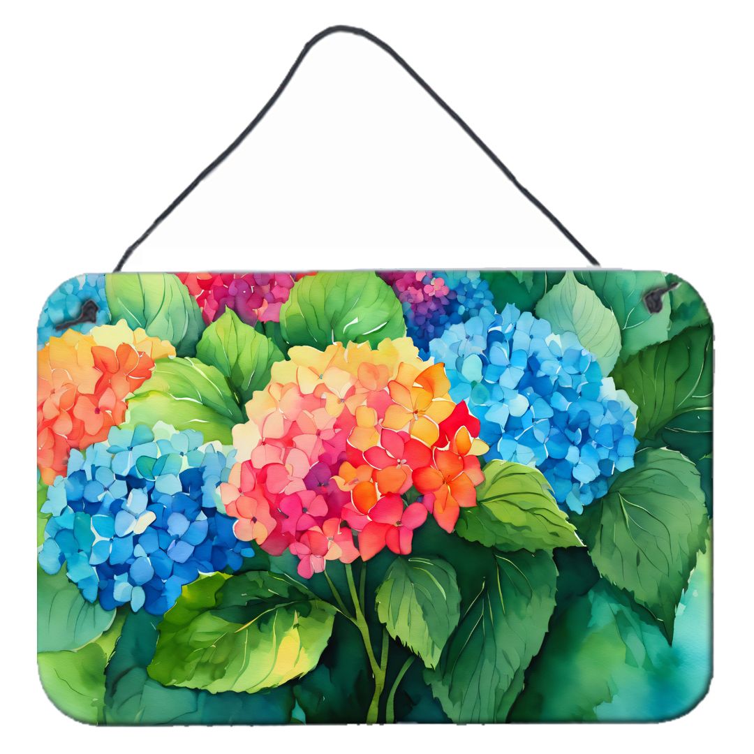 NEW Hydrangeas in Watercolor Wall or Door Hanging Prints Aluminum Metal Sign Kitchen Wall Bar Bathroom Plaque Home Decor, 8HX12W, Multicolor