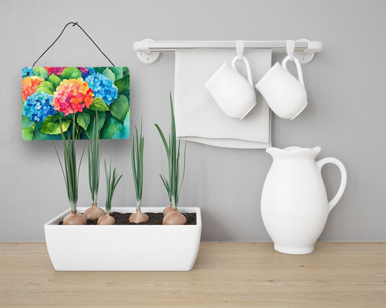 NEW Hydrangeas in Watercolor Wall or Door Hanging Prints Aluminum Metal Sign Kitchen Wall Bar Bathroom Plaque Home Decor, 8HX12W, Multicolor