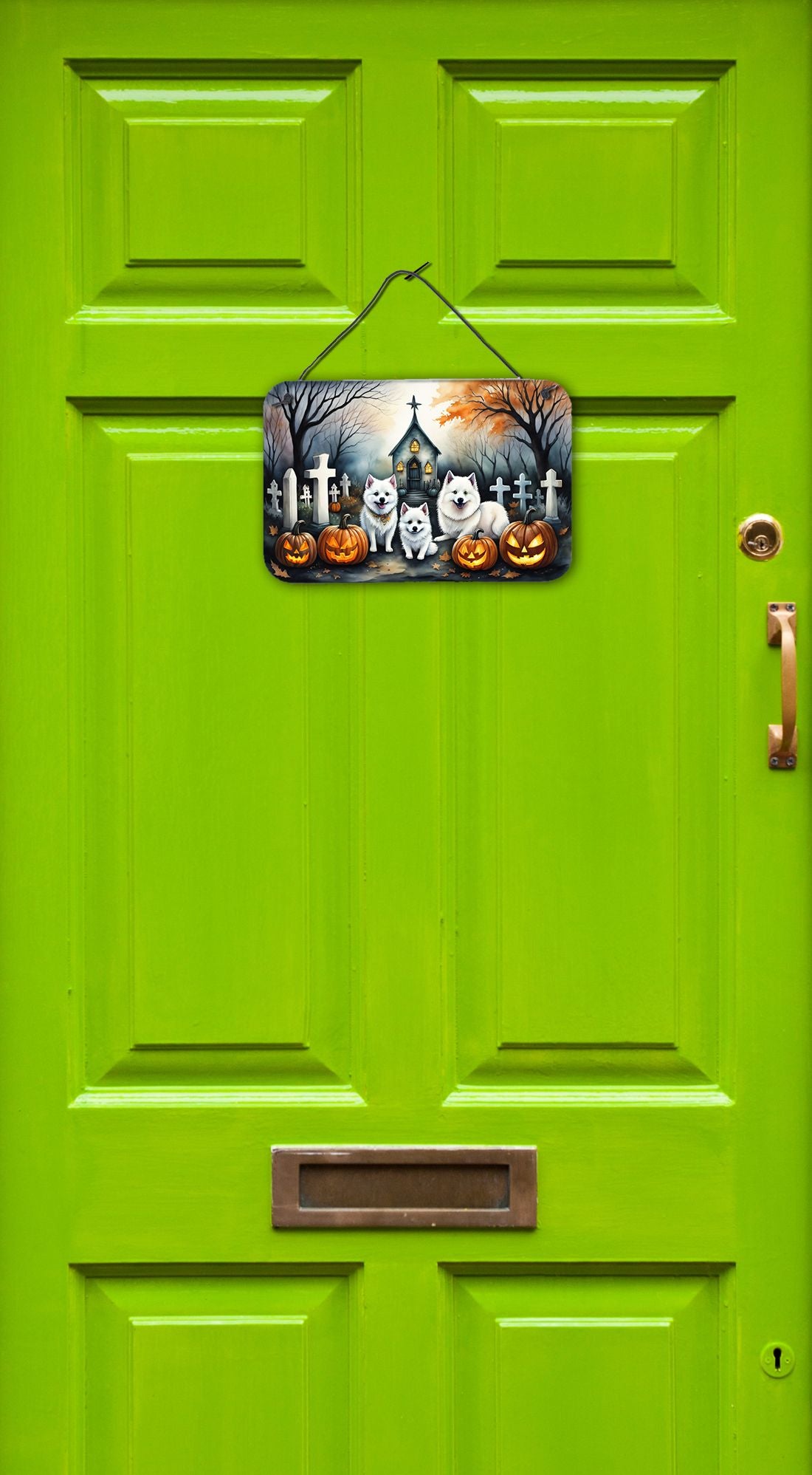 NEW American Eskimo Spooky Halloween Wall or Door Hanging Prints Aluminum Metal Sign Kitchen Wall Bar Bathroom Plaque Home Decor, 8HX12W, Multicolor