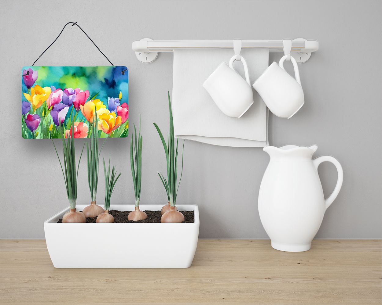 NEW Freesias in Watercolor Wall or Door Hanging Prints Aluminum Metal Sign Kitchen Wall Bar Bathroom Plaque Home Decor, 8HX12W, Multicolor
