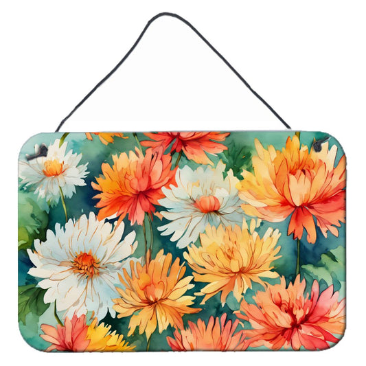 NEW Chrysanthemums in Watercolor Wall or Door Hanging Prints Aluminum Metal Sign Kitchen Wall Bar Bathroom Plaque Home Decor, 8HX12W, Multicolor