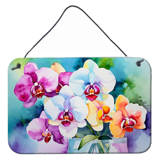 NEW Orchids in Watercolor Wall or Door Hanging Prints Aluminum Metal Sign Kitchen Wall Bar Bathroom Plaque Home Decor, 8HX12W, Multicolor