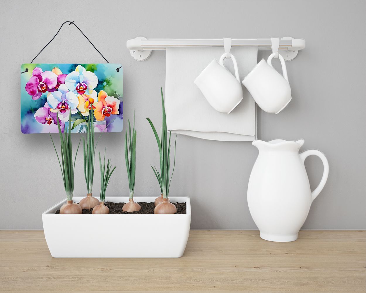NEW Orchids in Watercolor Wall or Door Hanging Prints Aluminum Metal Sign Kitchen Wall Bar Bathroom Plaque Home Decor, 8HX12W, Multicolor