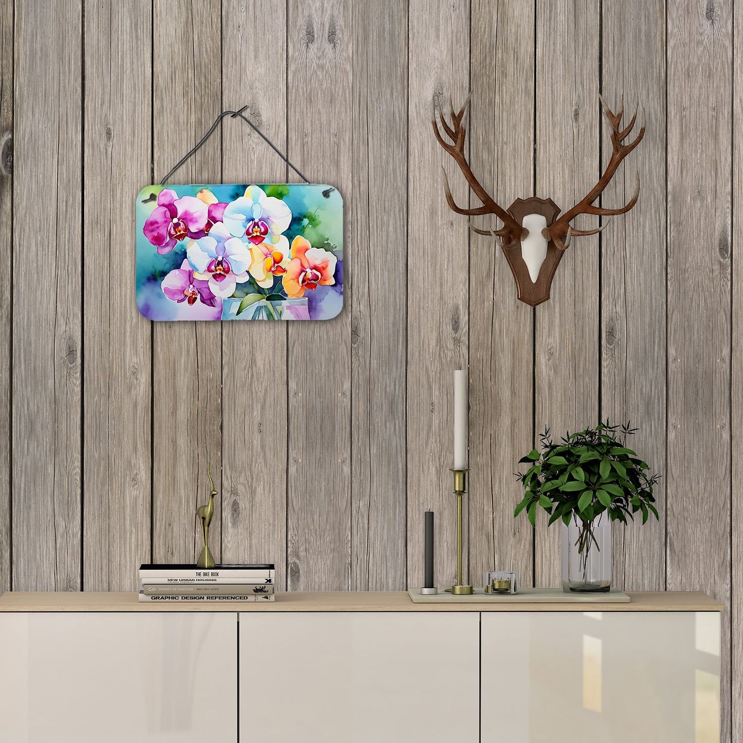 NEW Orchids in Watercolor Wall or Door Hanging Prints Aluminum Metal Sign Kitchen Wall Bar Bathroom Plaque Home Decor, 8HX12W, Multicolor
