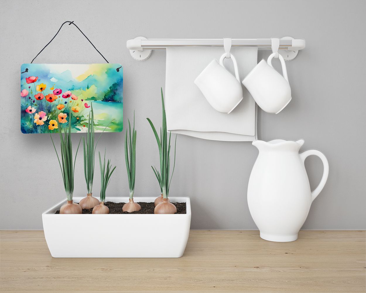 NEW Anemones in Watercolor Wall or Door Hanging Prints Aluminum Metal Sign Kitchen Wall Bar Bathroom Plaque Home Decor, 8HX12W, Multicolor