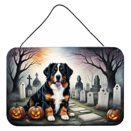 NEW Bernese Mountain Dog Spooky Halloween Wall or Door Hanging Prints Aluminum Metal Sign Kitchen Wall Bar Bathroom Plaque Home Decor, 8HX12W, Multicolor